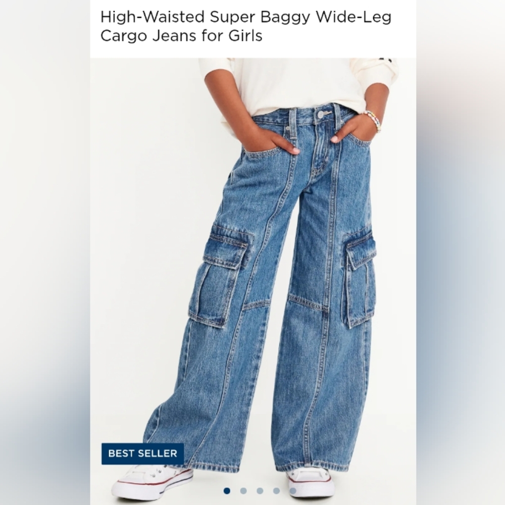 High-Waisted Super Baggy Wide-Leg Cargo Jeans for Girls Size 12